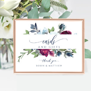 Blått, burgiskt Blommigt- och presentkort Poster