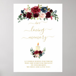 blått burgundsblommor Bröllop-minnestecken Poster