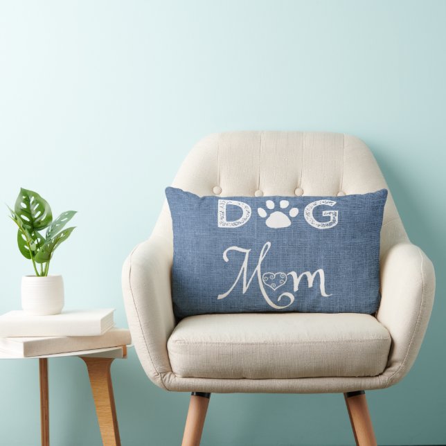 Blått Burlap Mamma Lumbar Pillow-läge för Hund Lumbarkudde (Stol)