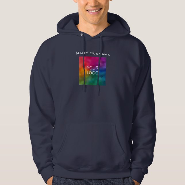 Blått Business Logotyp Front Design Manar Basic Hoodie (Framsida)