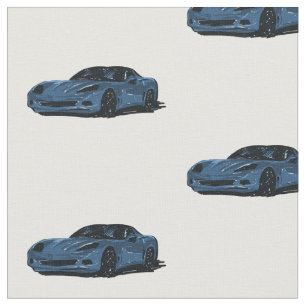 Blått C6 Korvette Hand plockade Sketch Fabric Tyg