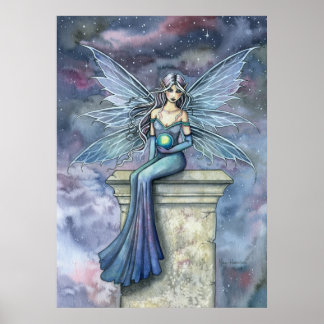 Blått Celeste Fantasy Fairy Art Poster Skriv ut