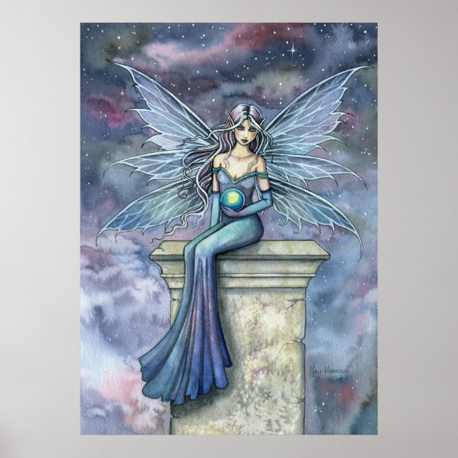 Blått Celeste Fantasy Fairy Art Poster Skriv ut (Framsidan)