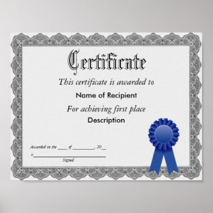 Blått certifikat för första Ställe Poster
