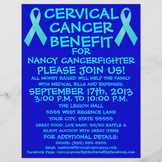 Blått Cervical Cancer Benefit Flyer (Framsidan)