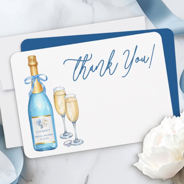 Blått champagne bröllopsdusch tackkort tack kort (Blank Thank You Card)