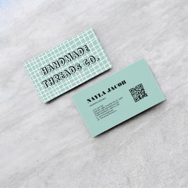 Blått checkade Mönster QR-kod, handgjord kläder av Visitkort