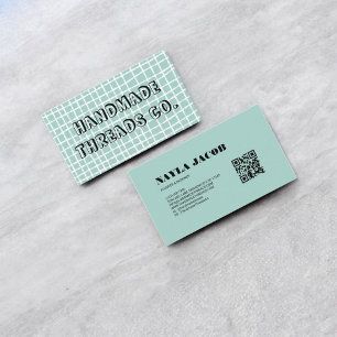 Blått checkade Mönster QR-kod, handgjord kläder av Visitkort