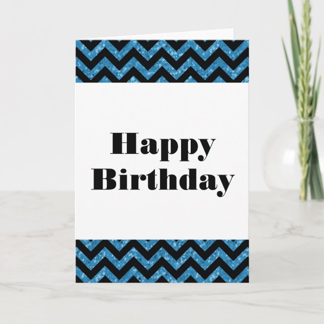 Blått Chevron Glitter Grattis på födelsedagen-kort Kort (Framsida)