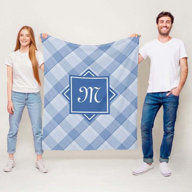 Blått chic med modernt diagonalt monogram fleecefilt (På plats)
