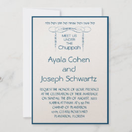 Blått chuppah Hebrew Löv lavish bröllopsinbjudan Inbjudningar