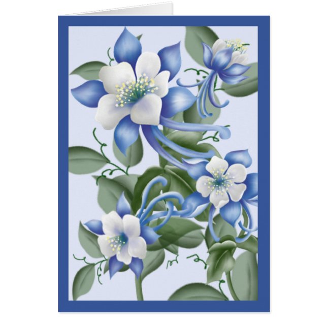 Blått Columbines Hälsningskort (Framsidan)