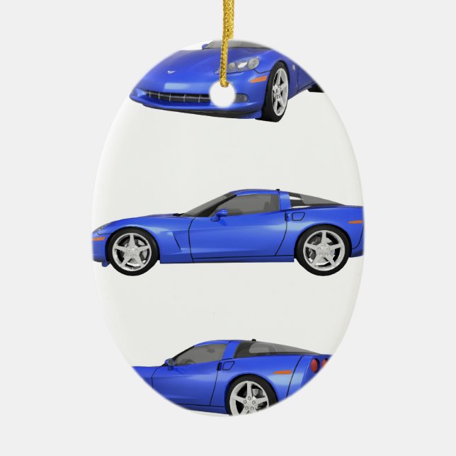 Blått Corvette: Julgransprydnad Keramik (Framsidan)