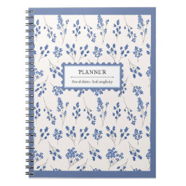 Blått Cream Elegant Blommönster Planner Organisera Anteckningsbok