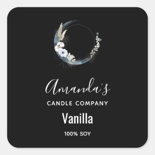 Blått Crescent Måne Candle Business Fyrkantigt Klistermärke
