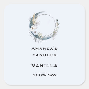 Blått Crescent Måne White Flowers Candle Business Fyrkantigt Klistermärke
