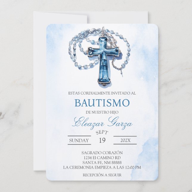 Blått Crucifix i spanska inbjudan (Framsida)