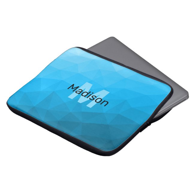 Blått cyan-övertoningsgeometriskt nät mönster Mono Laptop Fodral (Framsida topp)