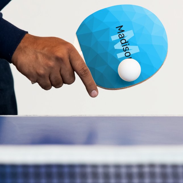 Blått cyan-övertoningsgeometriskt nät mönster Mono Pingisracket (Insitu)