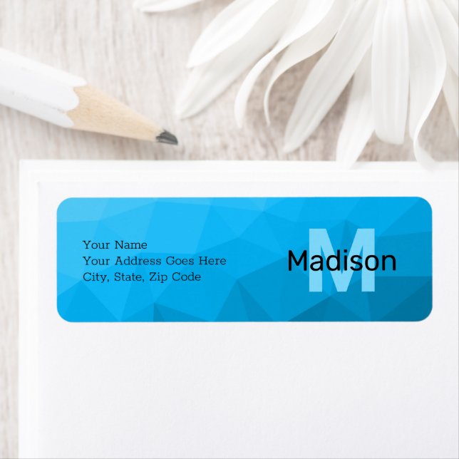 Blått cyan-övertoningsgeometriskt nät mönster Mono Returadress Etikett (Insitu)