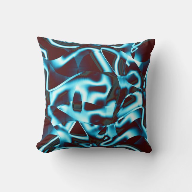 Blått cyan på abstrakt band upp mörk röd kudde (Framsida)