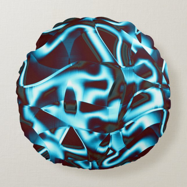 Blått cyan på abstrakt band upp mörk röd rund kudde (Framsidan)