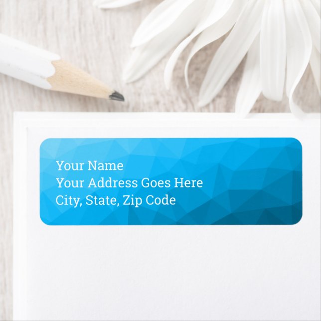Blått cyanövertoningsgeometriskt nät mönster returadress etikett (Insitu)