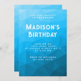 Blått cyanövertoningsgeometriskt nät Triangel part Inbjudningar