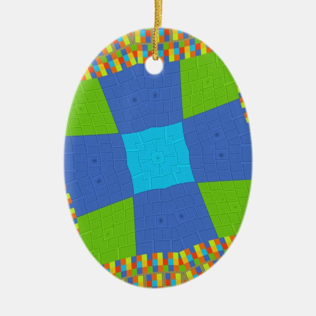 Blått cyanskt Grönt med vacker Fantastisk Julgransprydnad Keramik (Framsidan)