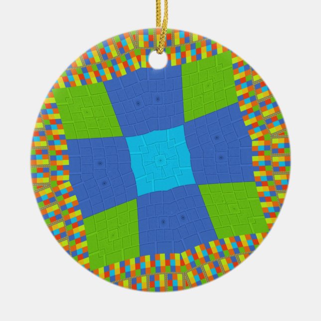 Blått cyanskt Grönt med vacker Fantastisk Julgransprydnad Keramik (Framsidan)