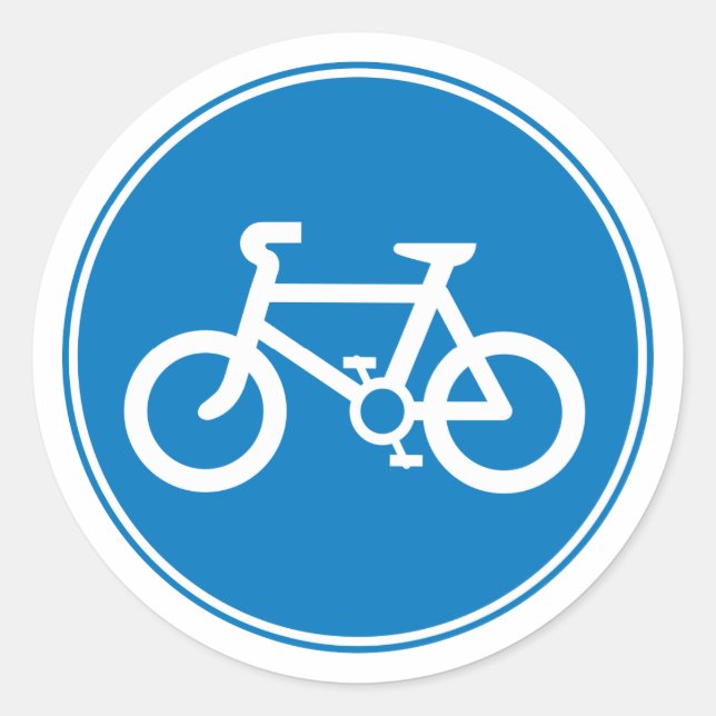 Blått cykelmärke runt klistermärke (Framsida)