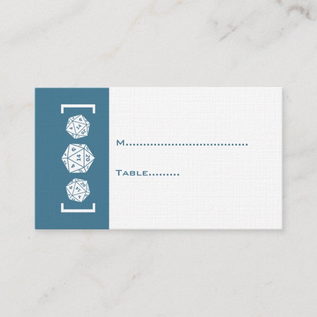 Blått D20 Dice Gamer Bröllop-platskort Placeringskort (Framsida)