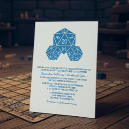 Blått D20 Dice Wedding-inbjudan Inbjudningar