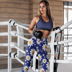 Blått Daisy Blommigt mönster Lagar Leggings