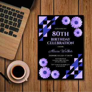 Blått Daisy, triangel Geometric Black Birthday Inbjudningar