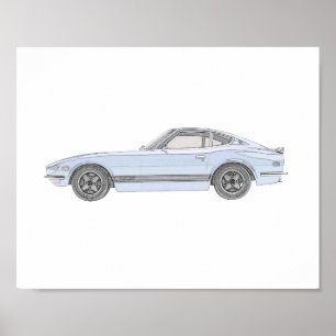 Blått Datsun 240Z Teckning-värde för pennan Stil Poster