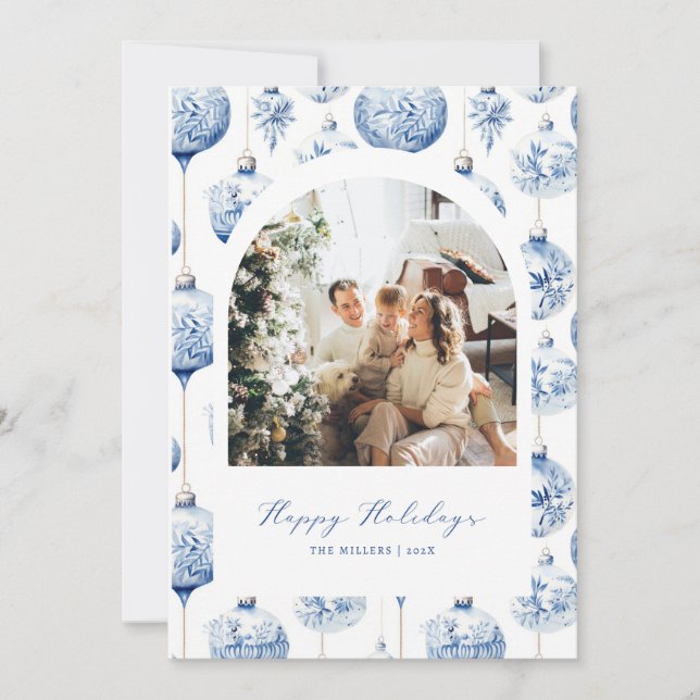 Blått dekorationsfoto - julkort för Helgdag (Framsida)