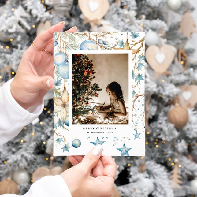 Blått dekorationsstjärnor - fotopatkort för Helgda Julkort (Skapare uppladdad)