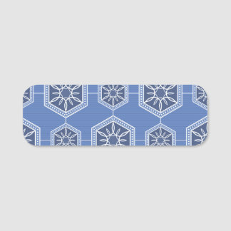 Blått dekorerat Mönster-design Namnbricka