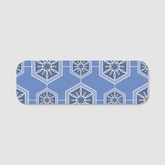 Blått dekorerat Mönster-design Namnbricka (Framsida)