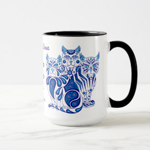 Blått delft för kattkattungefolk mugg