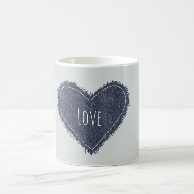 Blått Denim Hjärta Kärlek Kaffemugg (Center)