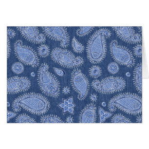 Blått Denim Paisley Blankt anteckningskort OBS Kort