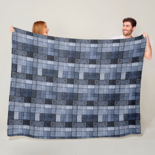 Blått denim, tartan, pläd. fleecefilt