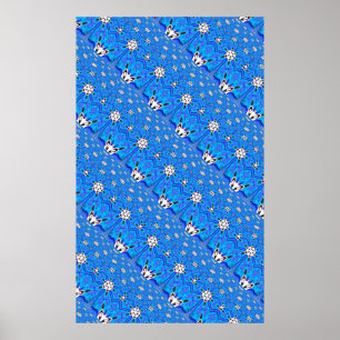 blått diagonalt geometriskt rutnät poster