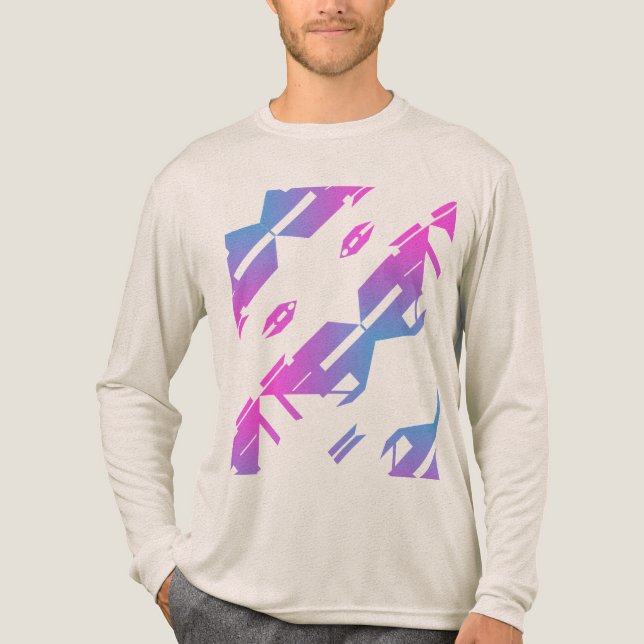 Blått diagonalt mönster för tropisk Magenta T Shirt (Framsida)