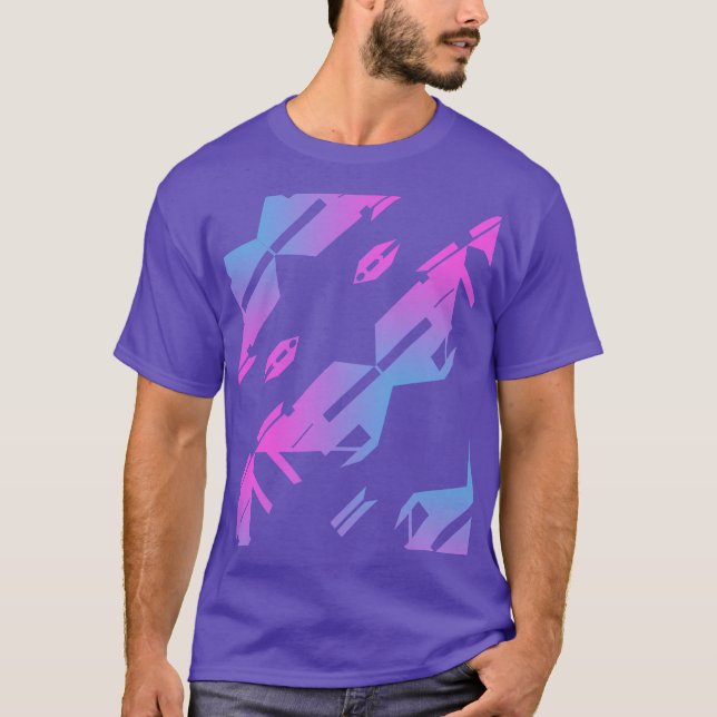 Blått diagonalt mönster för tropisk Magenta T Shirt (Framsida)