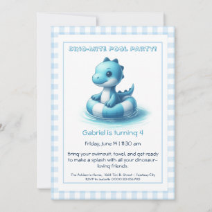Blått Dino-Mite Birthday Bassäng-bjudande Inbjudningar