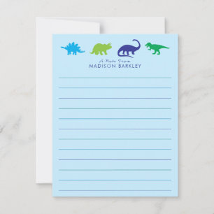 Blått Dinosaur Cute Barn Dino-platskort Tack Kort