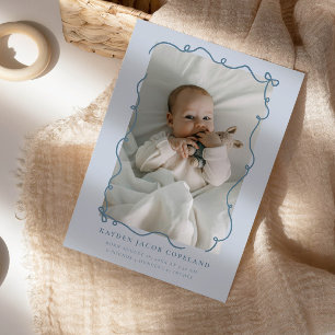 Blått Doodle Bows Ram Birth Announcement Photo Meddelande